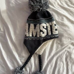 Adult Gray & Cream Amsterdam Pom-Pom Winter Hat from the Netherlands One Size